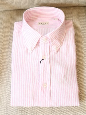 Xacus Camicia Lino Righe Rosa Tailor Fit